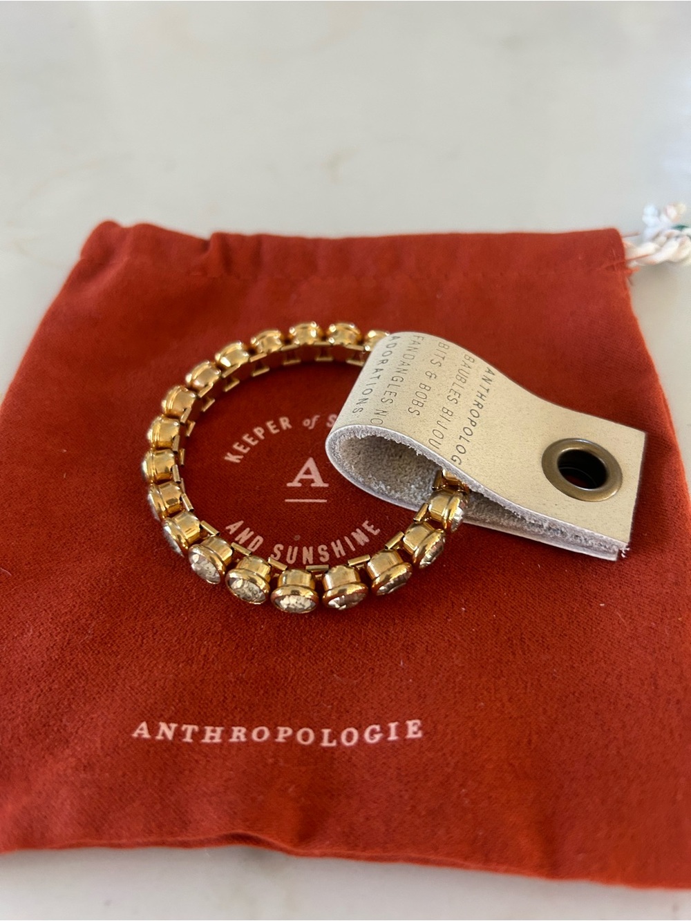 NWT Anthropologie gold stretch bracelet with crystals - Picture 6 of 7